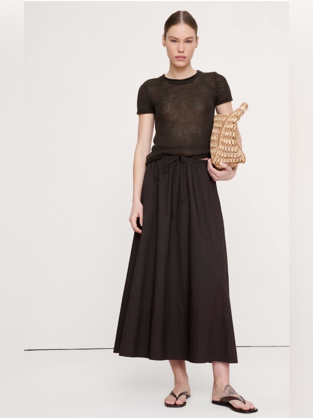 NWT-Banana Republic Cotton Poplin Drawstring Maxi Skirt, Medium